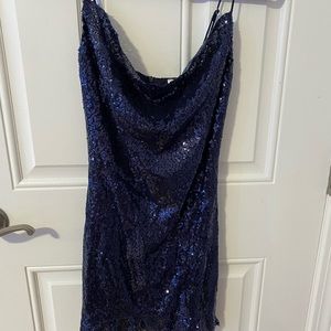Navy blue sequin cowell dress.